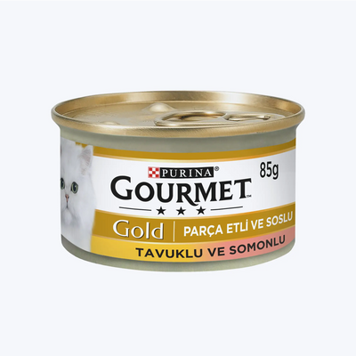 Gourmet Gold Parça Etli Soslu Somonlu ve Tavuklu Kedi Konservesi 85 Gr