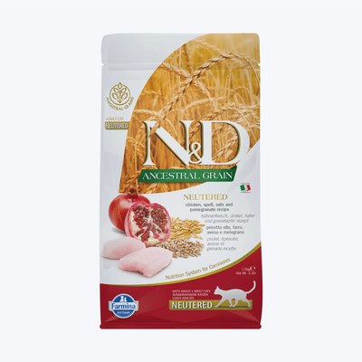 N&D Ancestral Grain Neutered Düşük Tahıllı Tavuklu ve Narlı Kısırlaştırılmış Kedi Maması 1.5 Kg