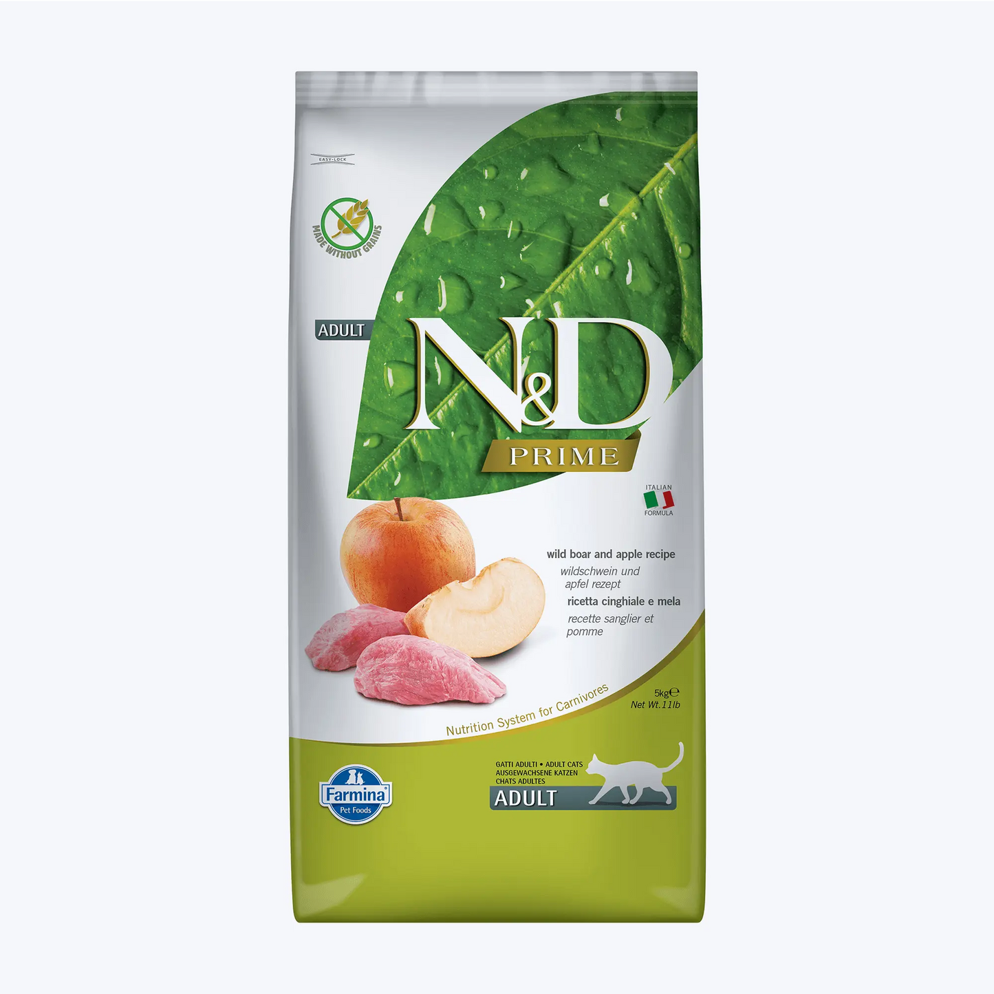 N&D Prime Yaban Domuzlu ve Elmalı Tahılsız Yetişkin Kedi Maması 5 Kg
