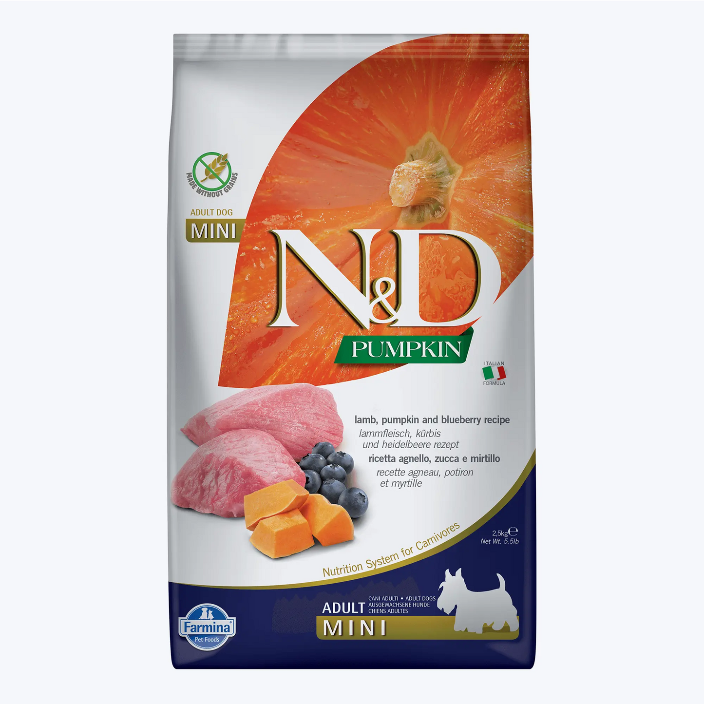 N&D Pumpkin Bal Kabaklı Kuzulu ve Yaban Mersinli Küçük Irk Tahılsız Yetişkin Köpek Maması 2,5 Kg