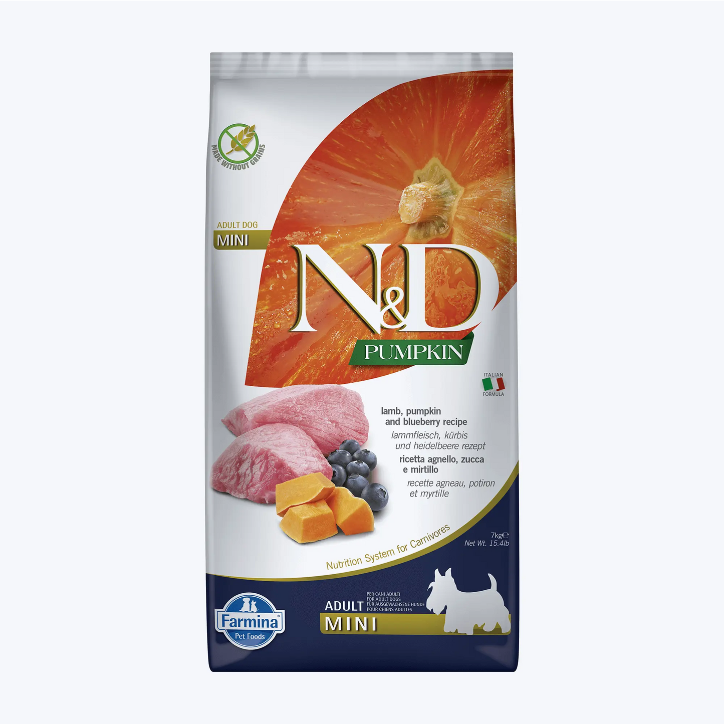 N&D Pumpkin Bal Kabaklı Kuzulu ve Yaban Mersinli Küçük Irk Tahılsız Yetişkin Köpek Maması 7 Kg