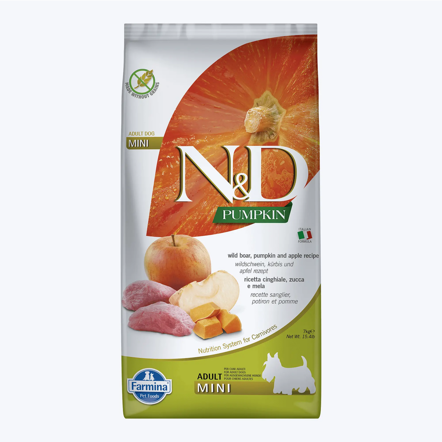 N&D Pumpkin Bal Kabaklı Yaban Domuz Etli ve Elmalı Tahılsız Küçük Irk Yetişkin Köpek Maması 7 Kg