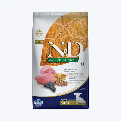 N&D Ancestral Grain Puppy Düşük Tahıllı Kuzu Etli Yaban Mersinli Küçük Irk Yavru Köpek Maması