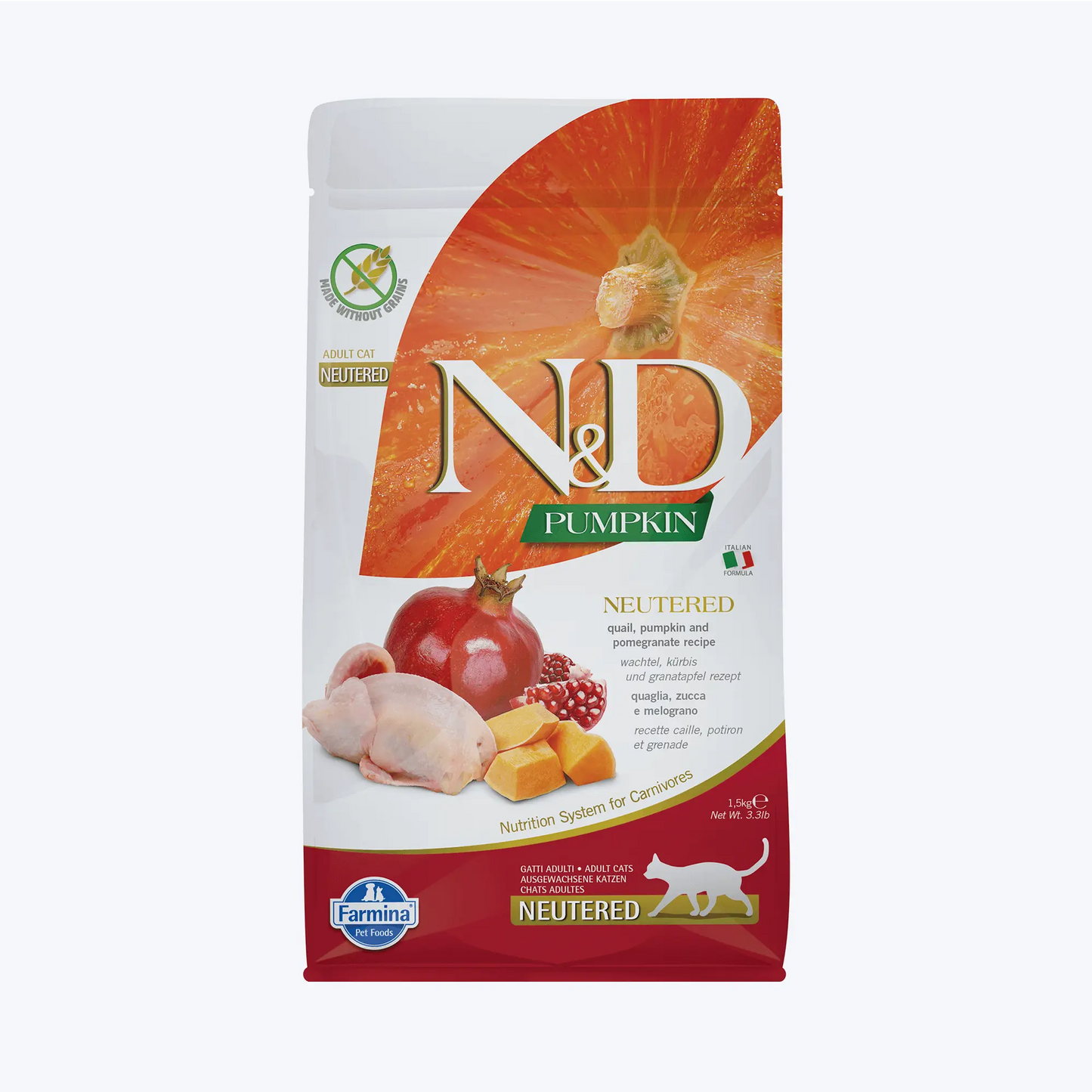 N&D Pumpkin Neutered Tahılsız Bıldırcın Etli, Bal Kabaklı ve Narlı Kısırlaştırılmış Kedi Maması 1.5 Kg