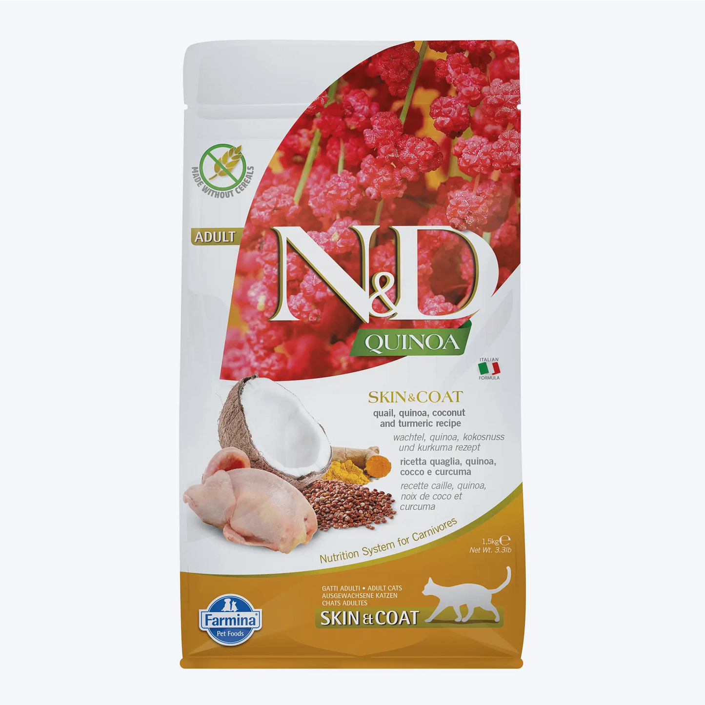 N&D Quinoa Skin&Coat Bıldırcın Etli Kinoalı Hindistan Cevizli Yetişkin Kedi Maması 1,5 Kg