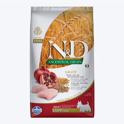 N&D Ancestral Grain Light Tavuklu ve Narlı Ata Tahıllı Küçük Irk Yetişkin Köpek Maması 2,5 Kg