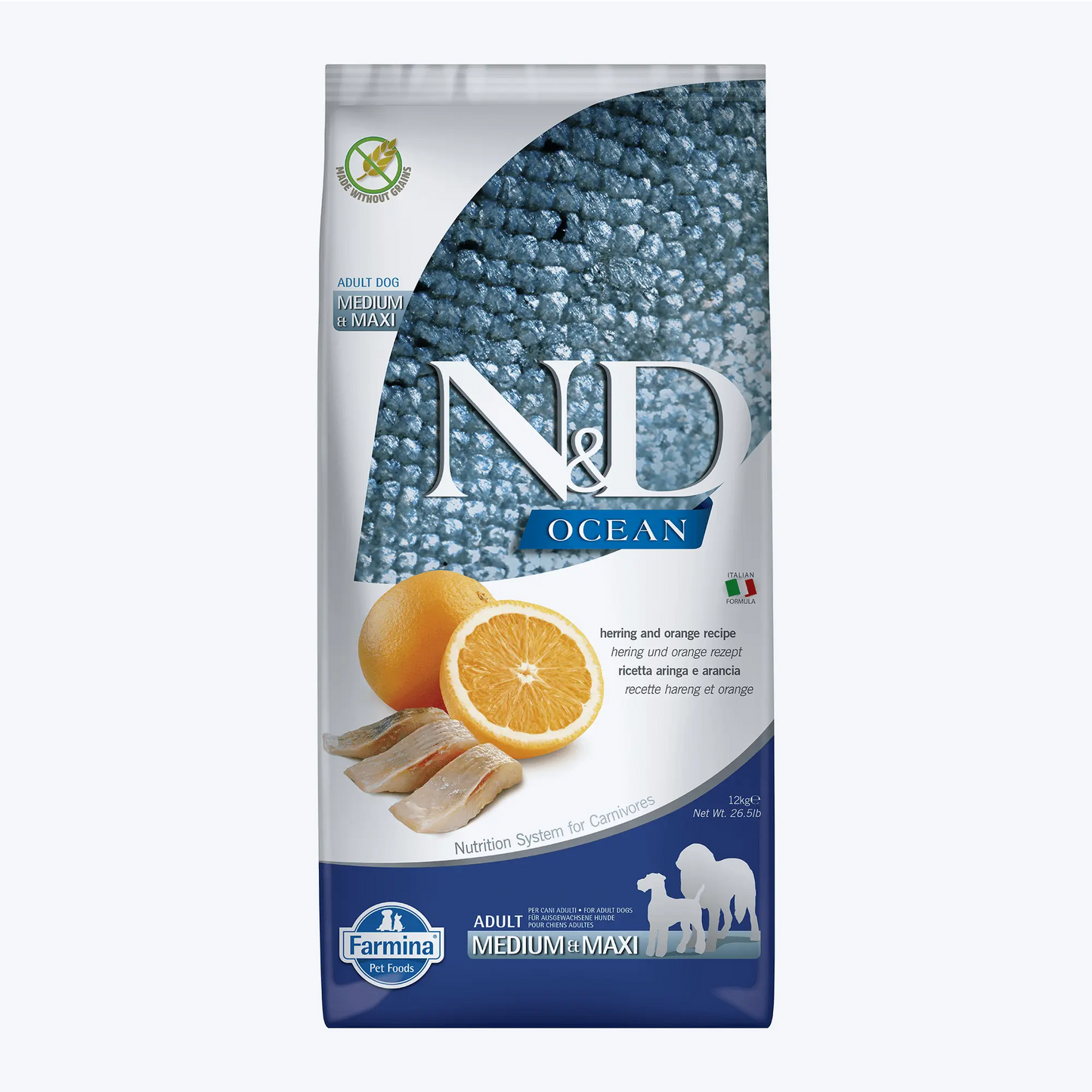 N&D Ocean Ringa Balıklı ve Portakallı Tahılsız Orta ve Büyük Irk Yetişkin Köpek Maması 12 Kg