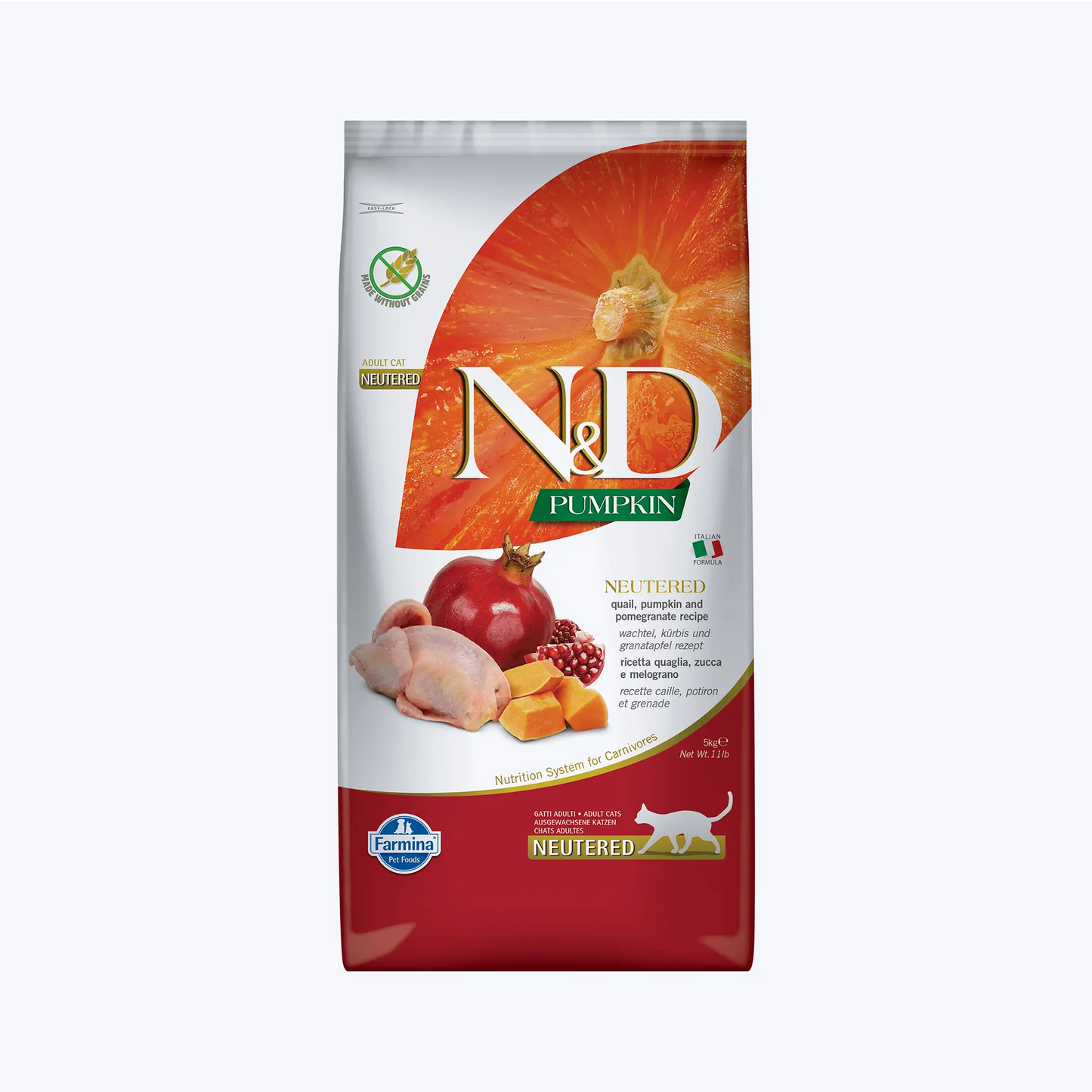 N&D Pumpkin Neutered Tahılsız Bıldırcın Etli, Bal Kabaklı ve Narlı Kısırlaştırılmış Kedi Maması 5 Kg