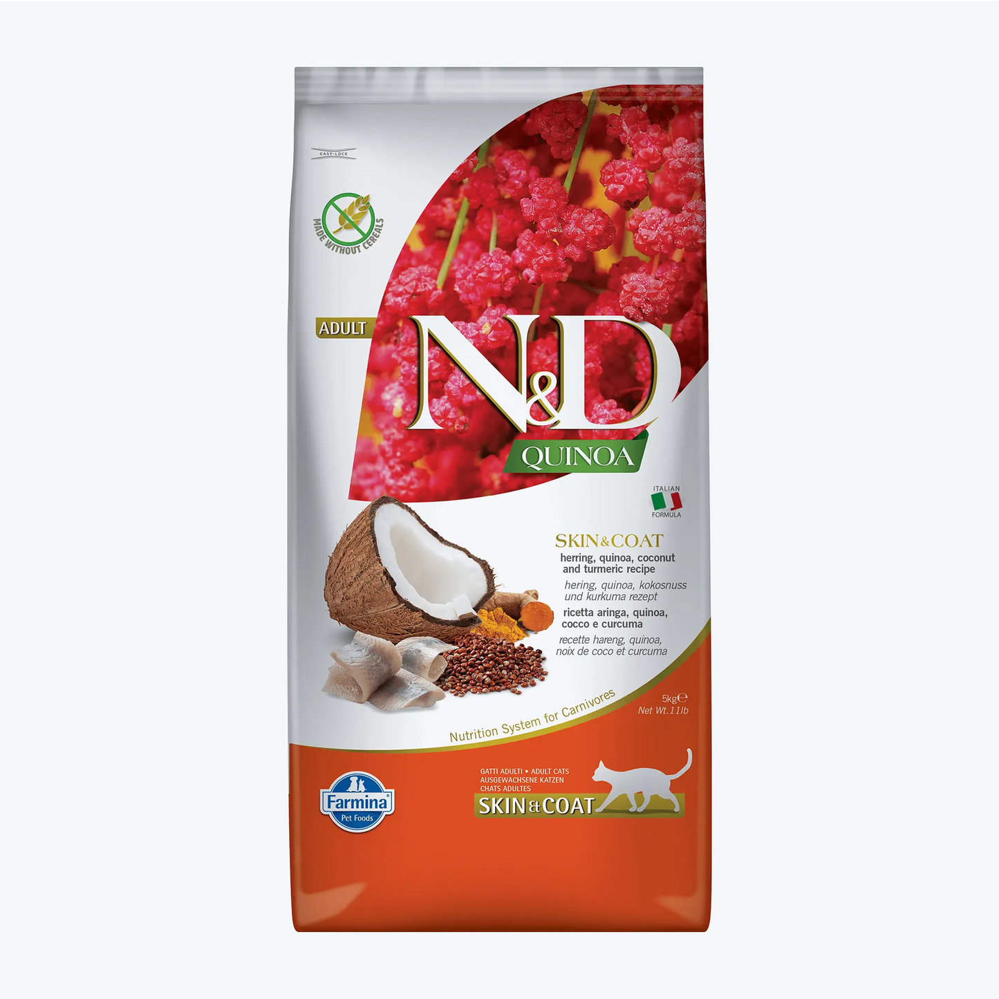 N&D Quinoa Skin&Coat Ringa Balıklı Kinoalı Hindistan Cevizli Yetişkin Kedi Maması 5 Kg
