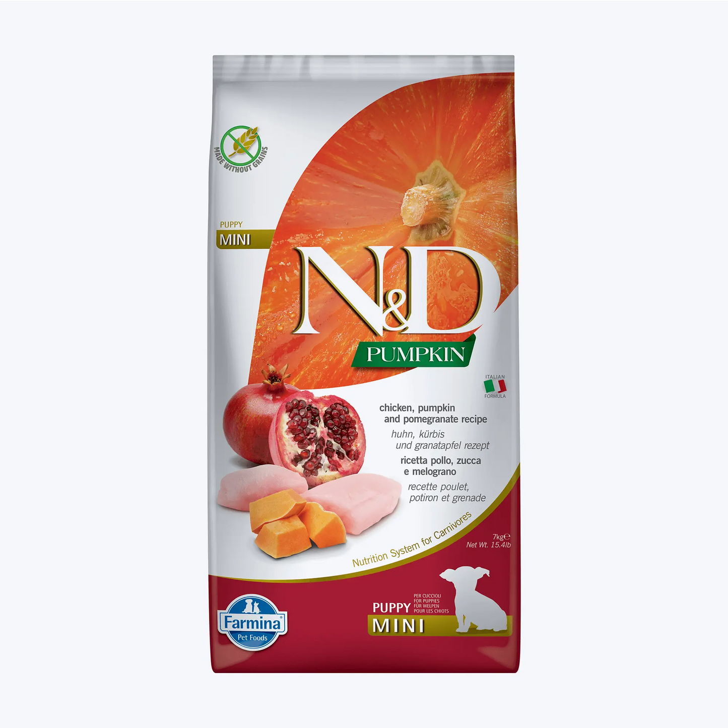 N&D Pumpkin Tavuk Etli Bal Kabaklı ve Narlı Küçük Irk Tahılsız Yavru Köpek Maması 7 Kg
