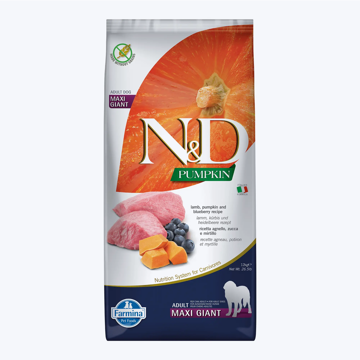 N&D Pumpkin Tahılsız Kuzulu ve Yabanmersinli Yetişkin Köpek Maması Giant Maxi 12 Kg