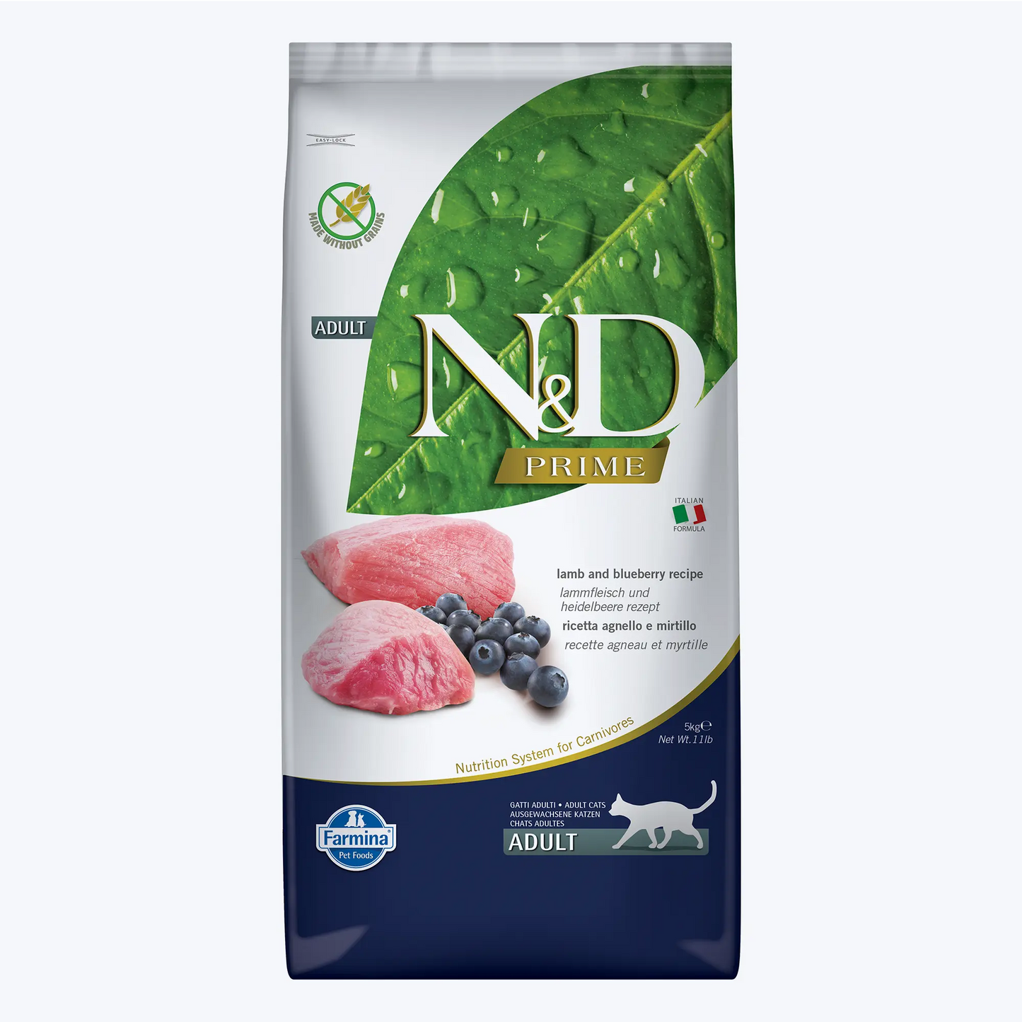 N&D Prime Adult Tahılsız Kuzu Etli ve Yaban Mersinli Yetişkin Kedi Maması 5 Kg