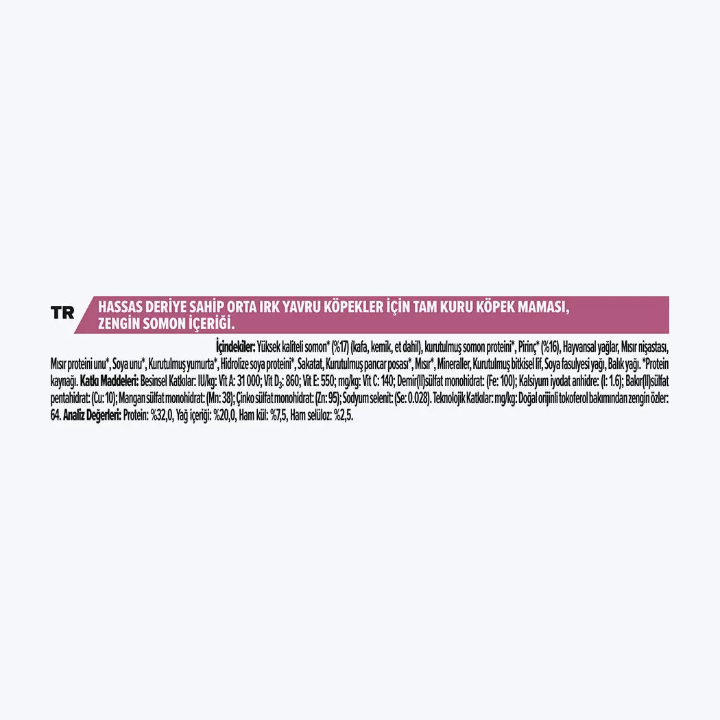 Pro Plan Opti Derma Sensitive Skin Medium Puppy Somonlu Orta Irk Yavru Köpek Maması 3 Kg