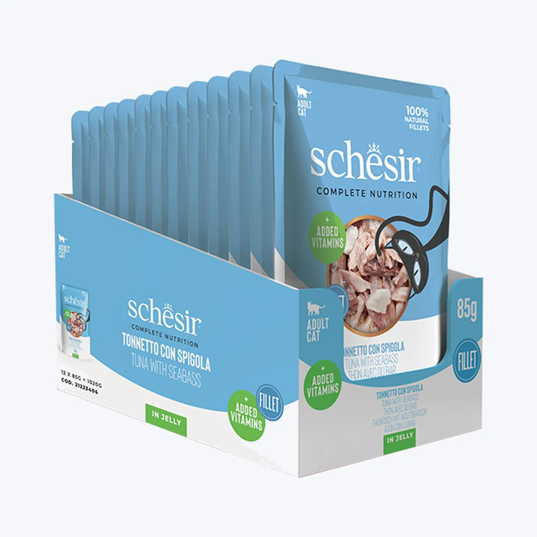 Schesir Jelly - Ton Balıklı ve Levrekli Yetişkin Kedi Pouch