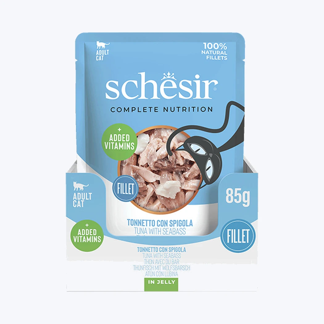 Schesir Jelly - Ton Balıklı ve Levrekli Yetişkin Kedi Pouch