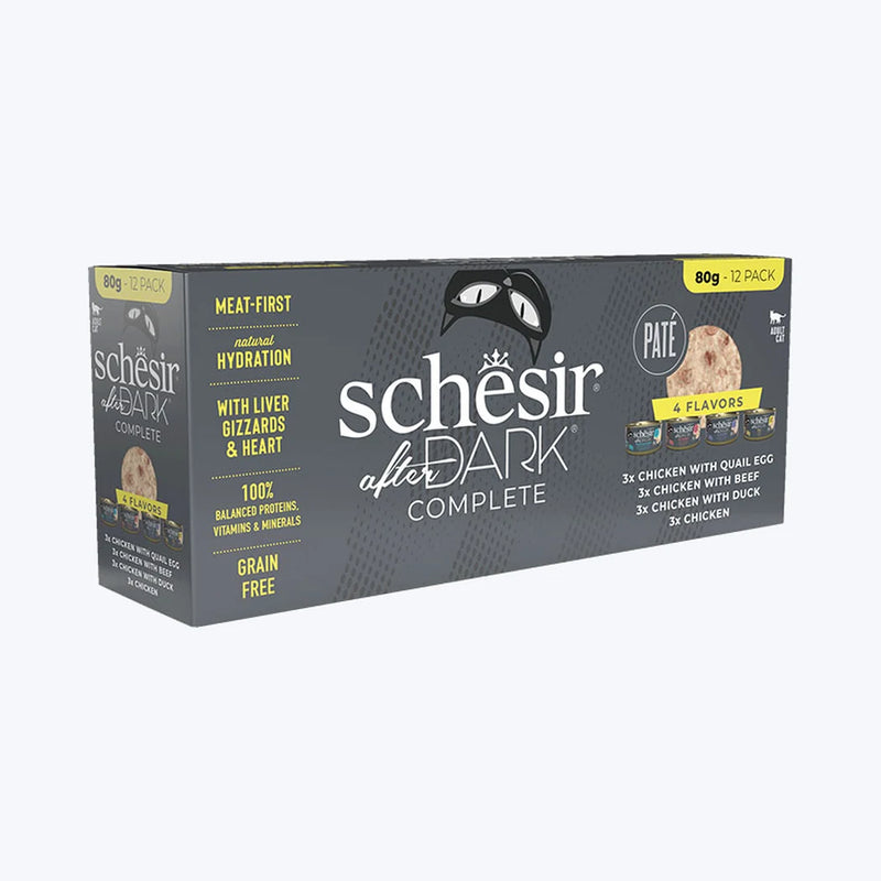 Schesir After Dark - Pate Karışık Yetişkin Kedi Konservesi Çeşit Paketi 12x80 gr
