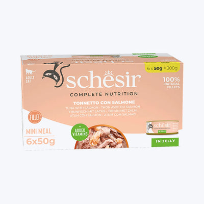 Schesir Jelly - Ton Balıklı ve Somonlu Yetişkin Kedi Konservesi Multipack 6x50 gr