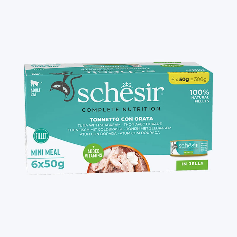 Schesir Jelly - Ton Balıklı ve Çipuralı Yetişkin Kedi Konservesi Multipack 6x50 gr