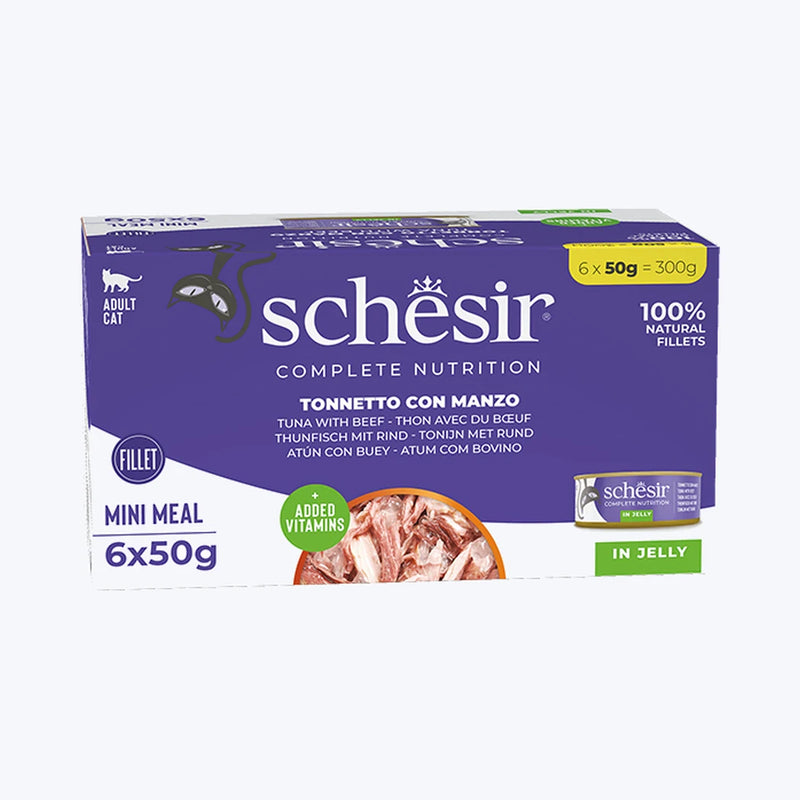 Schesir Jelly - Ton Balıklı ve Sığır Etli Yetişkin Kedi Konservesi Multipack 6x50 gr