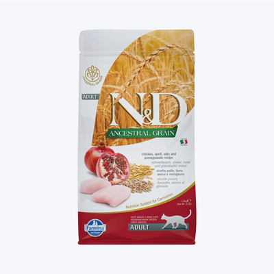 N&D Ancestral Grain Adult Düşük Tahıllı Tavuklu ve Narlı Yetişkin Kedi Maması 1.5 Kg