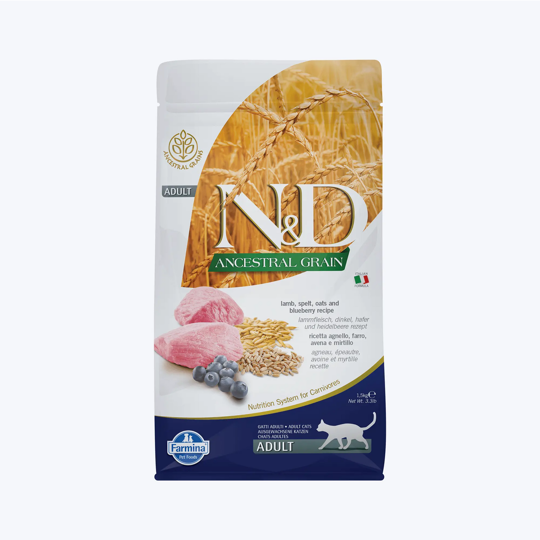 N&D Ancestral Grain Düşük Tahıllı Kuzulu Yaban Mersinli Yetişkin Kedi Maması