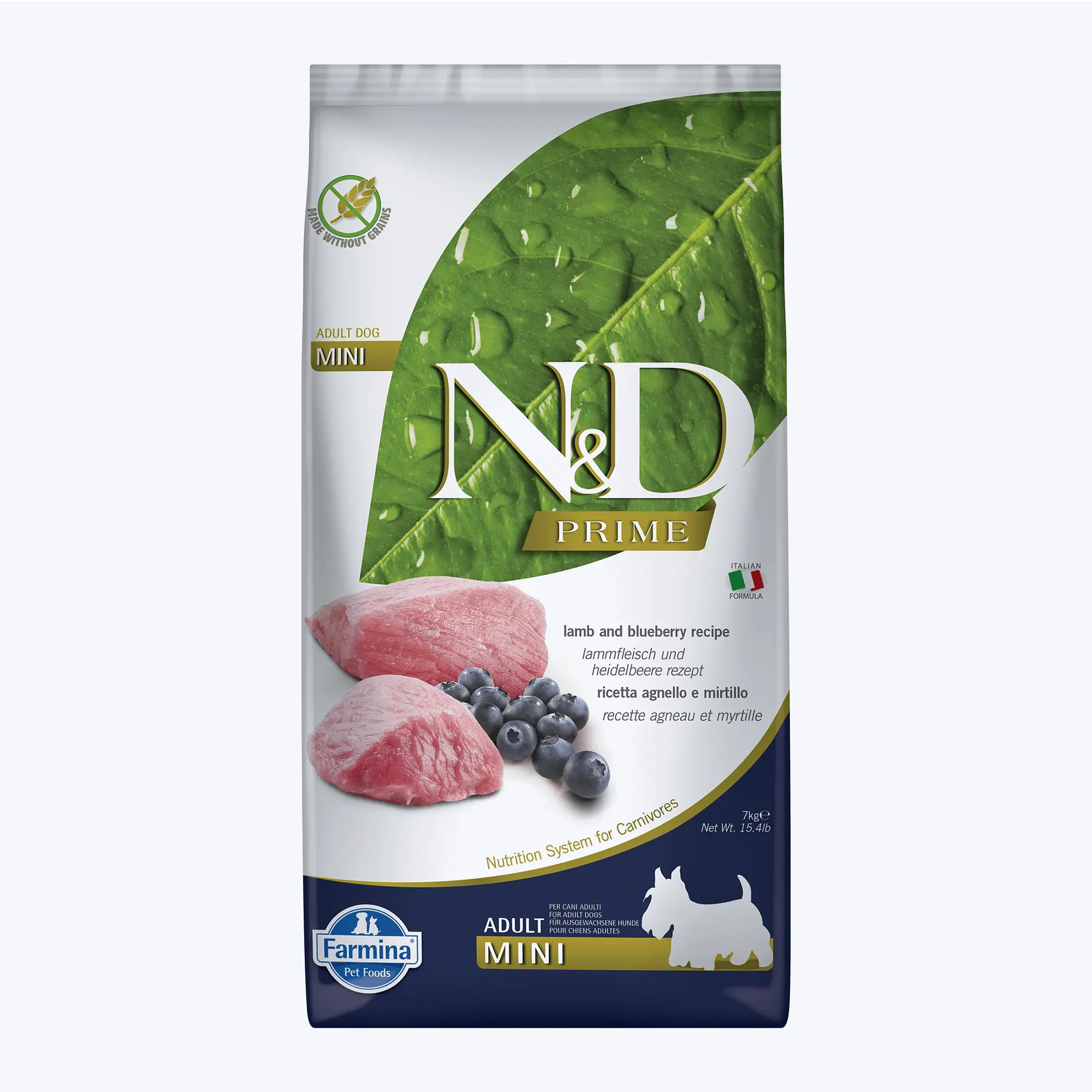 N&D Prime Kuzu Etli ve Yaban Mersinli Küçük Irk Tahılsız Yetişkin Köpek Maması 7 Kg