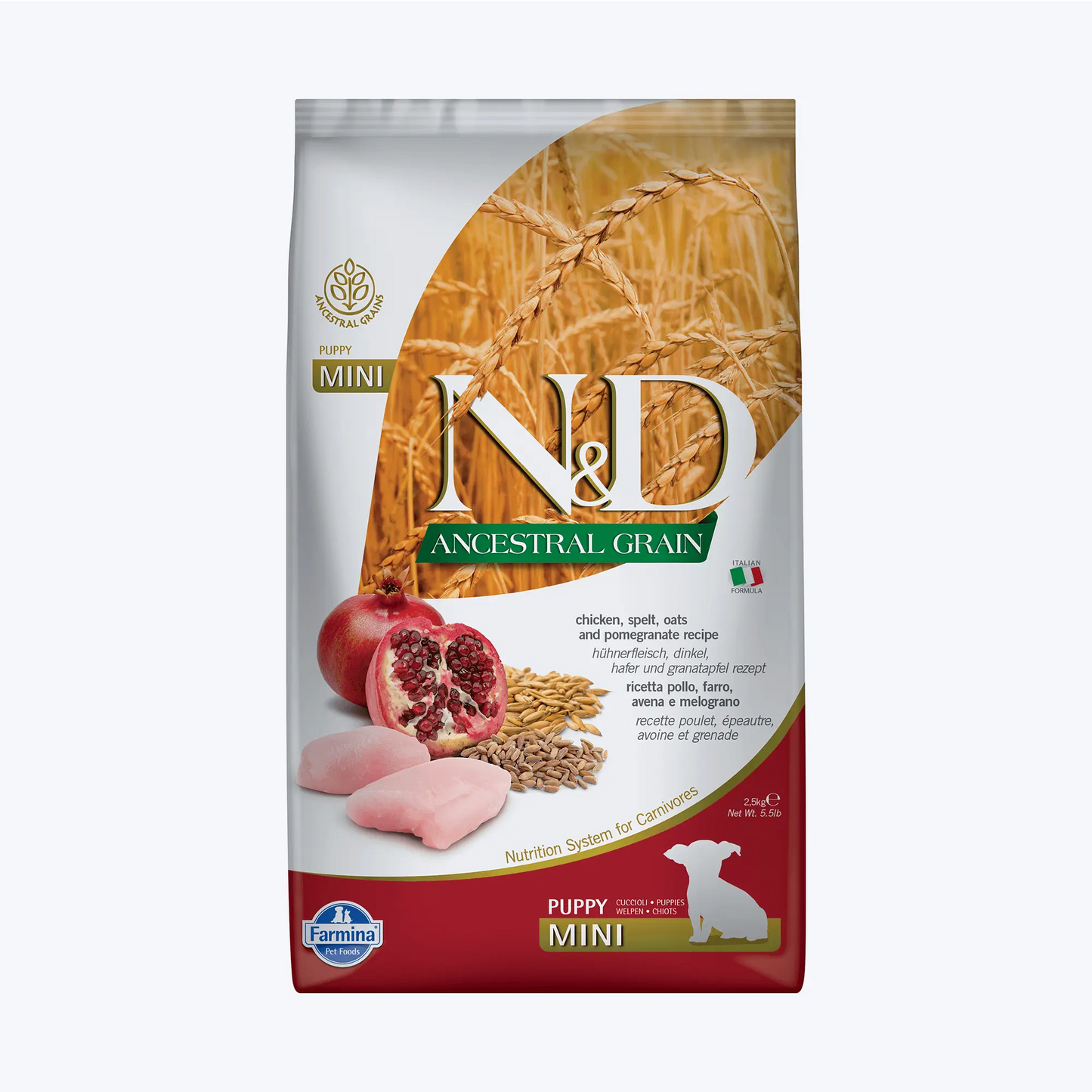 N&D Ancestral Grain Puppy Düşük Tahıllı Tavuklu ve Narlı Küçük Irk Yavru Köpek Maması 2,5 Kg