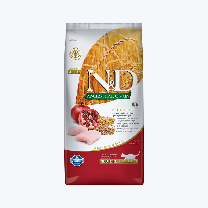 N&D Ancestral Grain Neutered Düşük Tahıllı Tavuklu ve Narlı Kısırlaştırılmış Kedi Maması