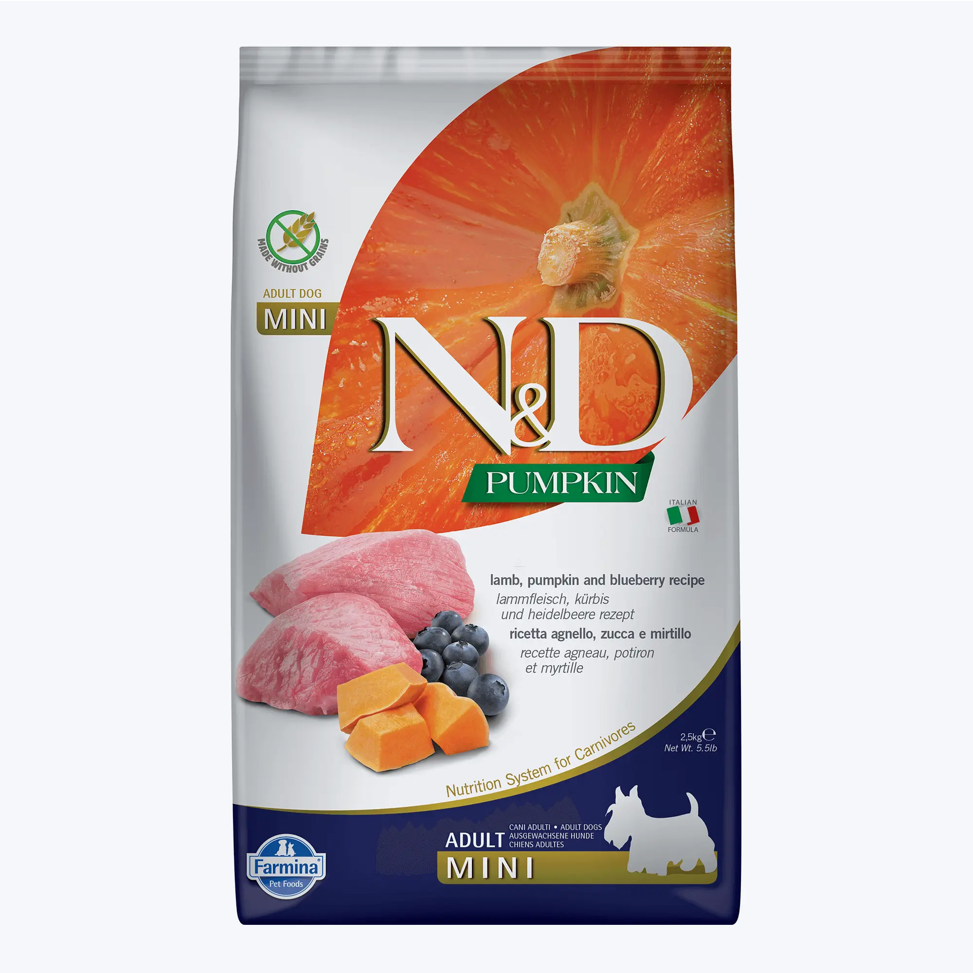 N&D Pumpkin Bal Kabaklı Kuzulu ve Yaban Mersinli Küçük Irk Tahılsız Yetişkin Köpek Maması 2,5 Kg