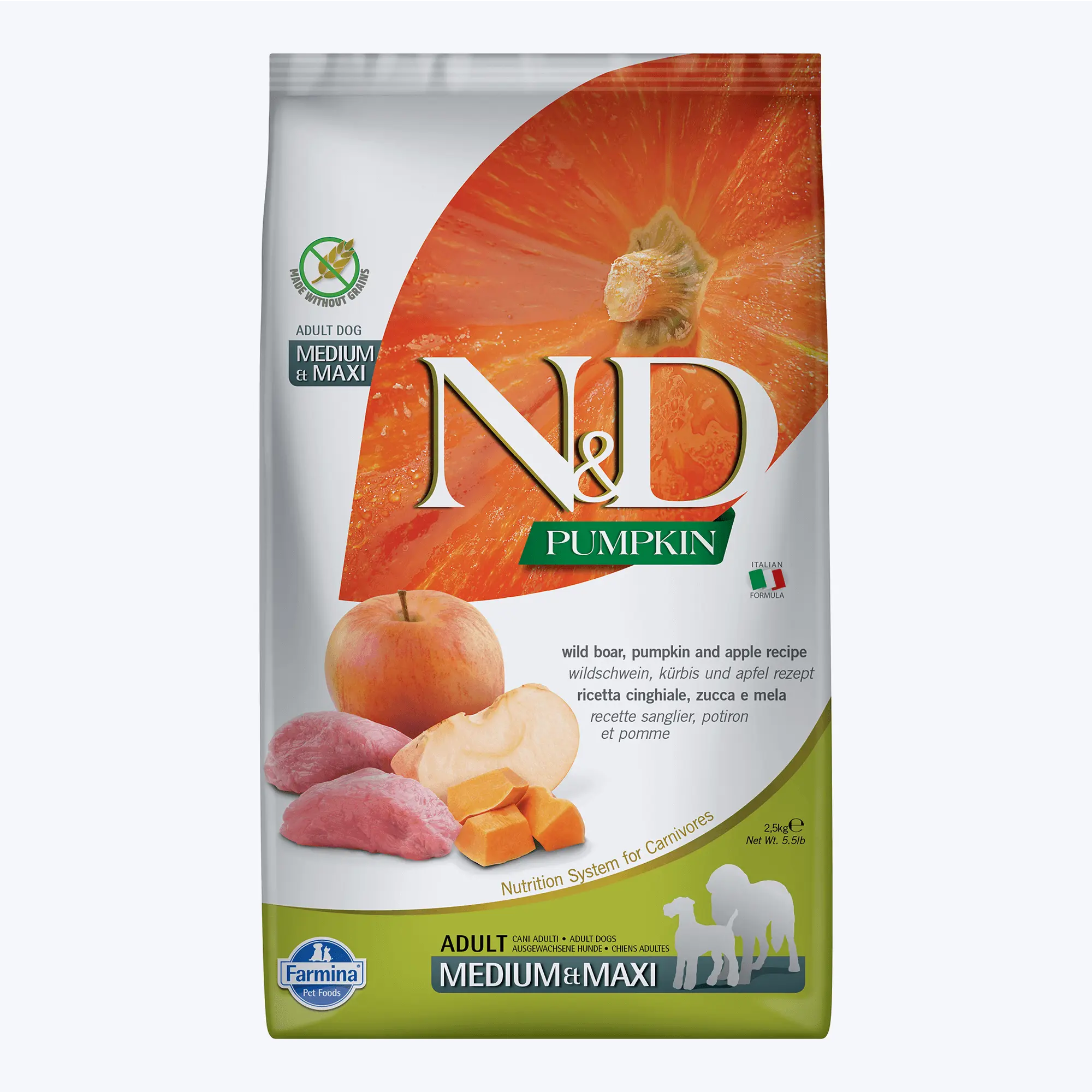 N&D Pumpkin Bal Kabaklı Yaban Domuzlu Elmalı Orta ve Büyük Irk Tahılsız Yetişkin Köpek Maması 2,5 Kg