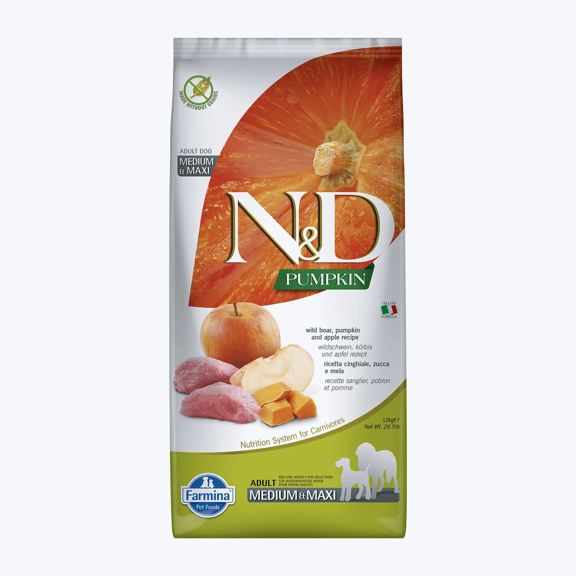 N&D Pumpkin Bal Kabaklı Yaban Domuzlu Elmalı Orta ve Büyük Irk Tahılsız Yetişkin Köpek Maması 12 Kg