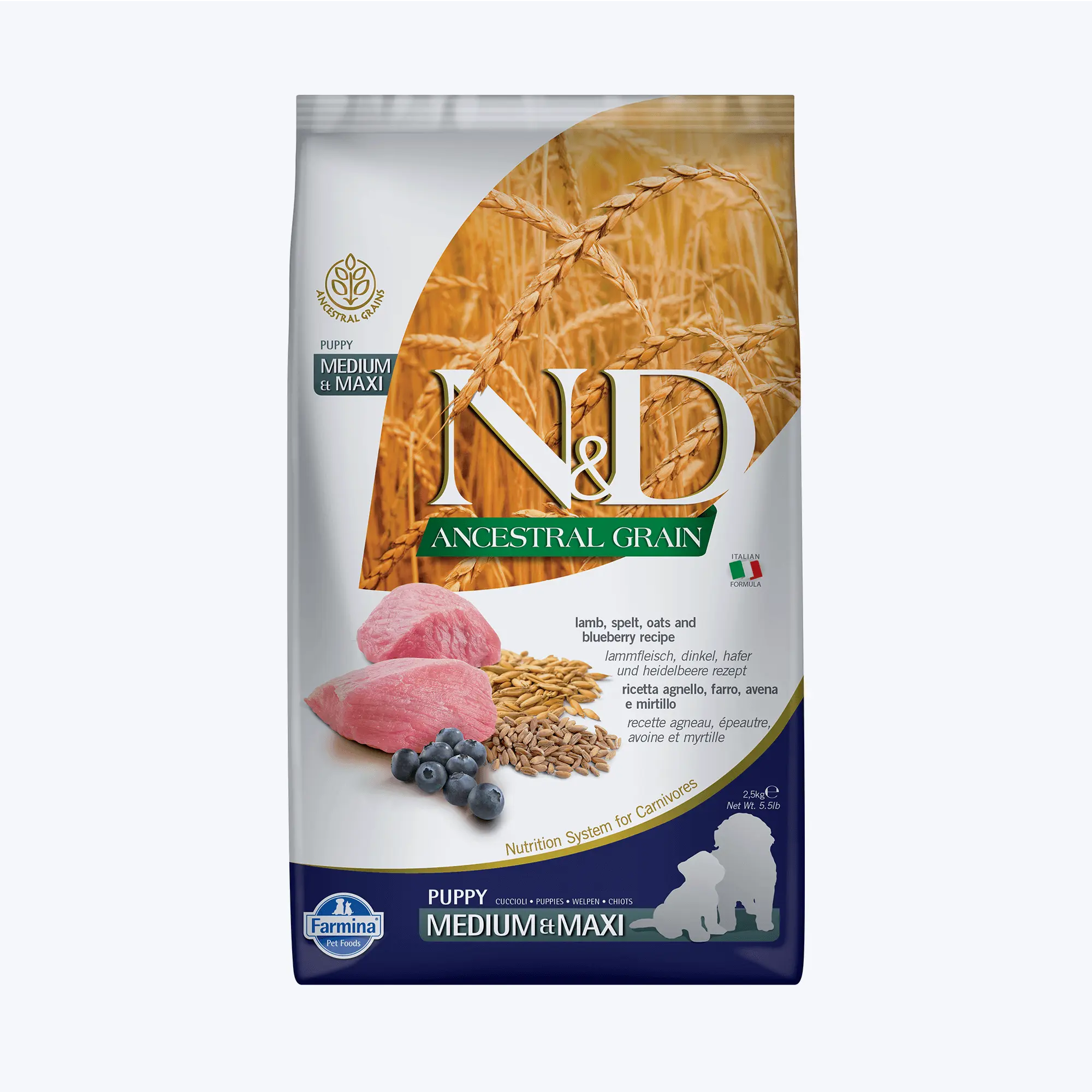 N&D Ancestral Grain Puppy Düşük Tahıllı Kuzu Etli Yaban Mersinli Orta ve Büyük Irk Yavru Köpek Maması 2.5 Kg