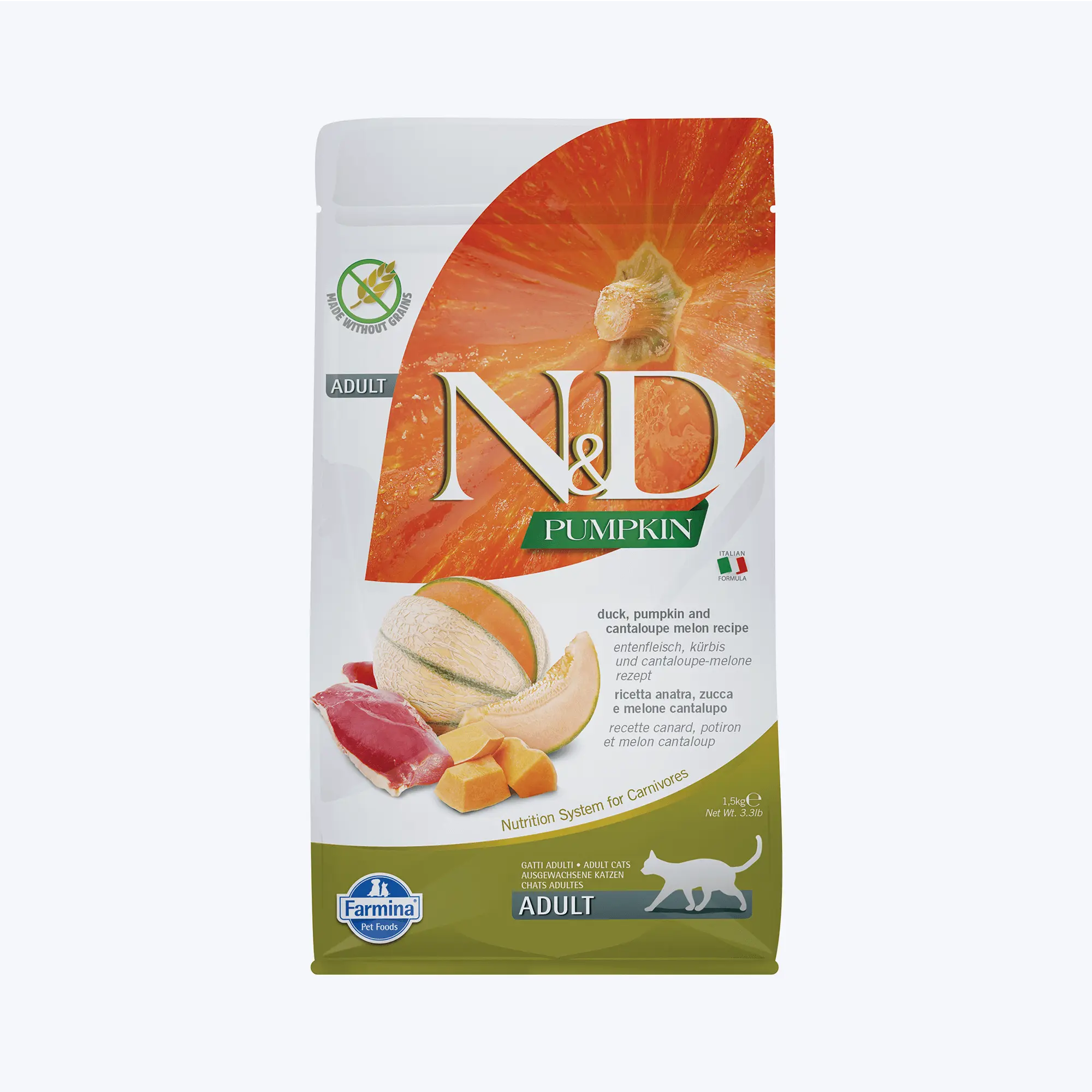 N&D Pumpkin Adult Tahılsız Ördek Etli, Bal Kabaklı ve Kavunlu Yetişkin Kedi Maması 1.5 Kg