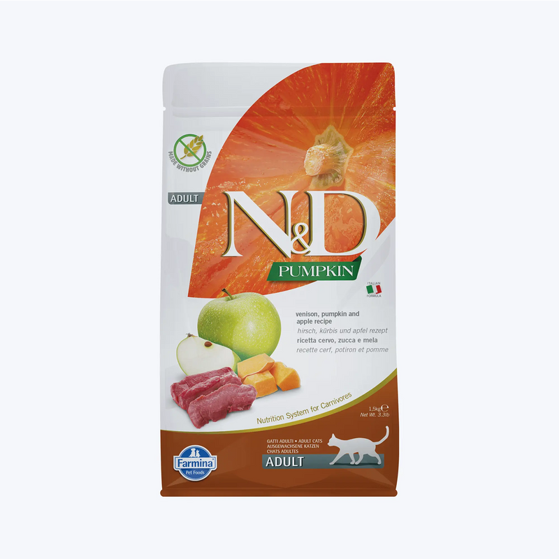 N&D Pumpkin Tahılsız Geyik Etli Bal Kabaklı ve Elmalı Yetişkin Kedi Maması