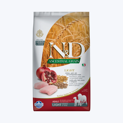 N&D Ancestral Grain Light Düşük Tahıllı Tavuklu ve Narlı Orta ve Büyük Irk Yetişkin Köpek Maması