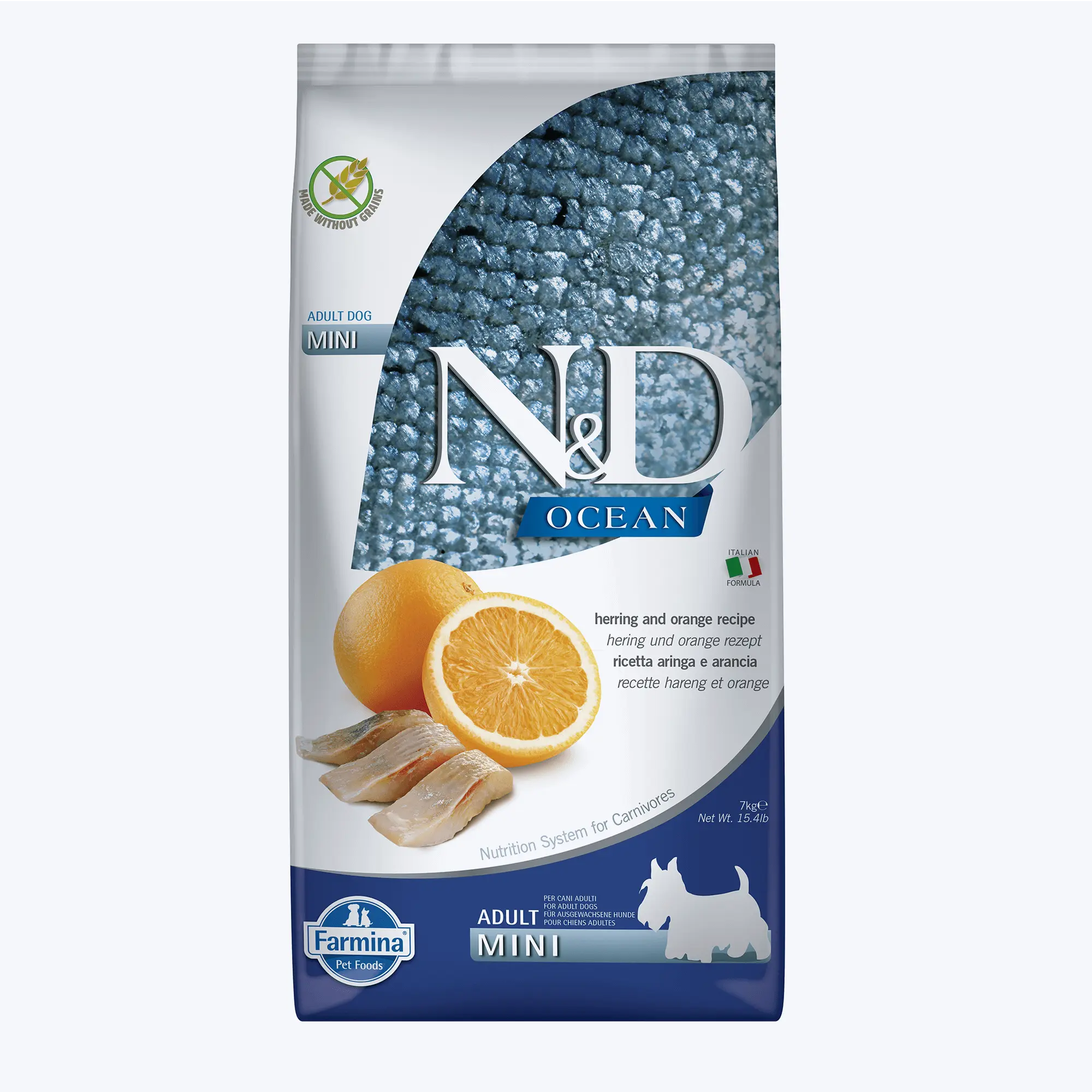 N&D Ocean Ringa Balıklı ve Portakallı Küçük Irk Tahılsız Yetişkin Köpek Maması 7 Kg