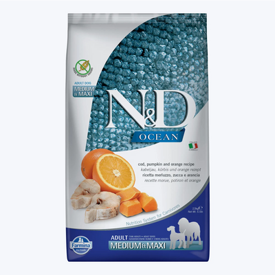 N&D Ocean Bal Kabaklı Morina Balıklı ve Portakallı Orta ve Büyük Irk Tahılsız Yetişkin Köpek Maması