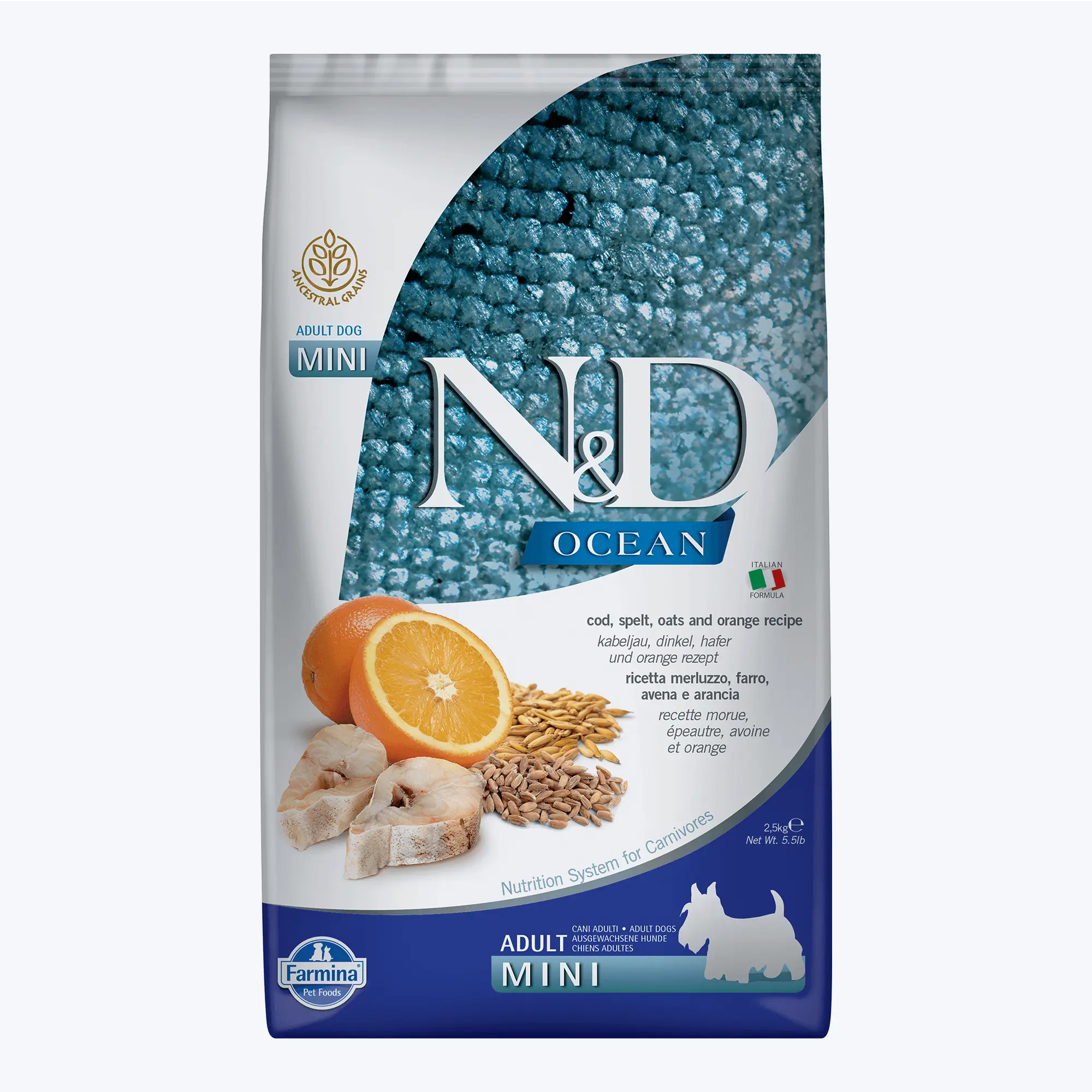 N&D Ocean Morina Balıklı, Kılçıksız Buğday, Yulaf ve Portakallı Yetişkin Köpek Maması 2,5 Kg