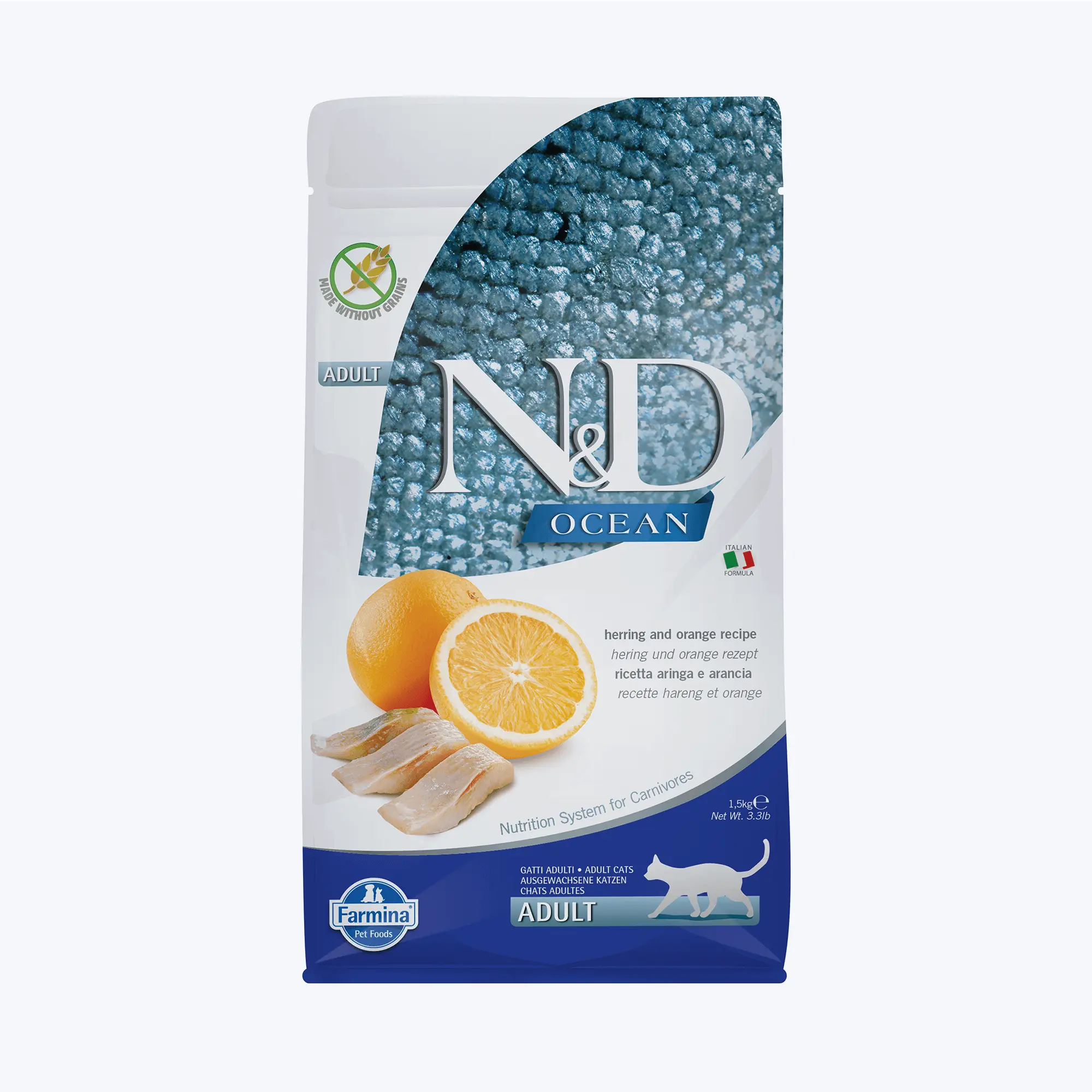 N&D Ocean Adult Tahılsız Ringa Balıklı ve Portakallı Yetişkin Kedi Maması 1.5 Kg