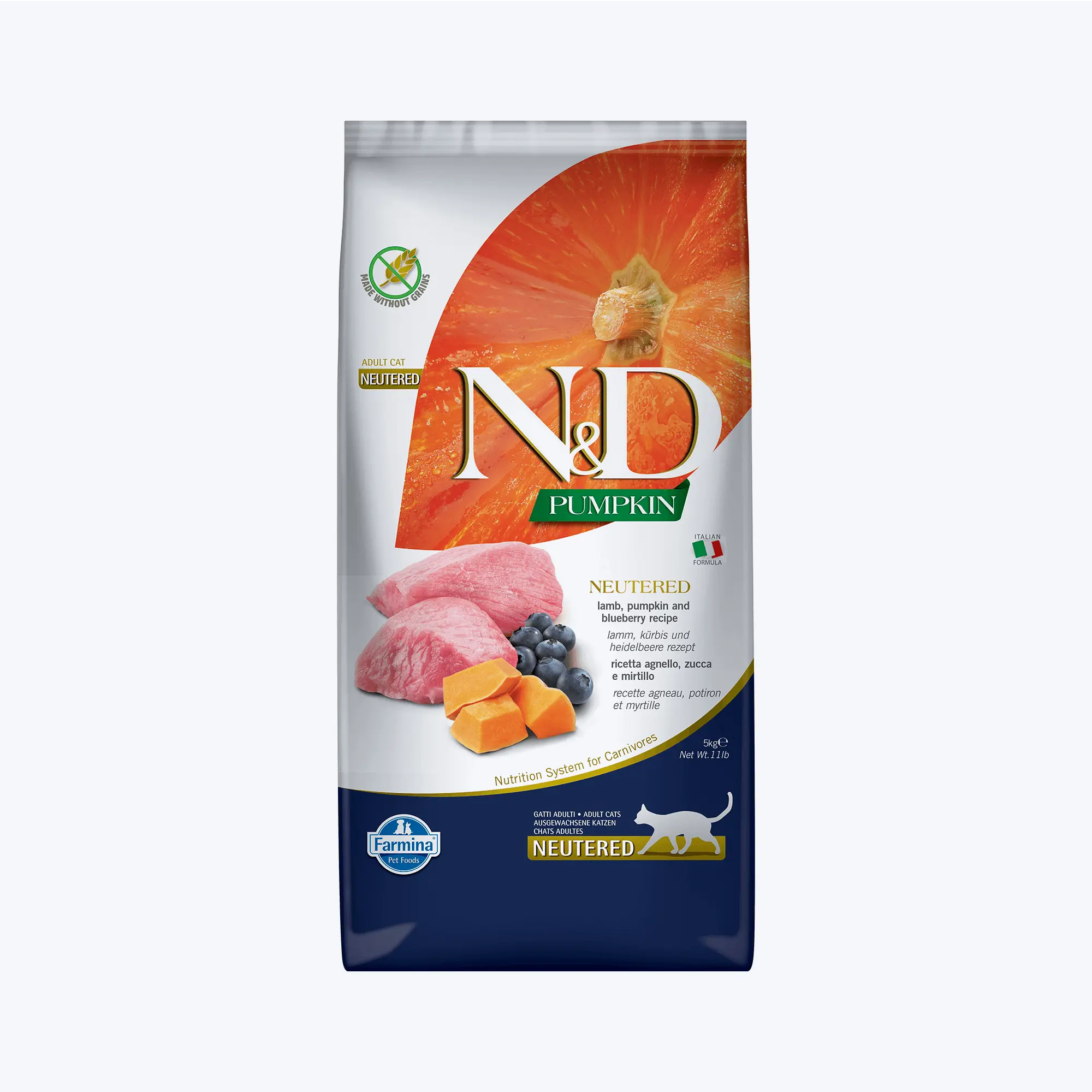 N&D Pumpkin Neutered Tahılsız Kuzu Etli Bal Kabaklı ve Yaban Mersinli Kısırlaştırılmış Kedi Maması 5 Kg