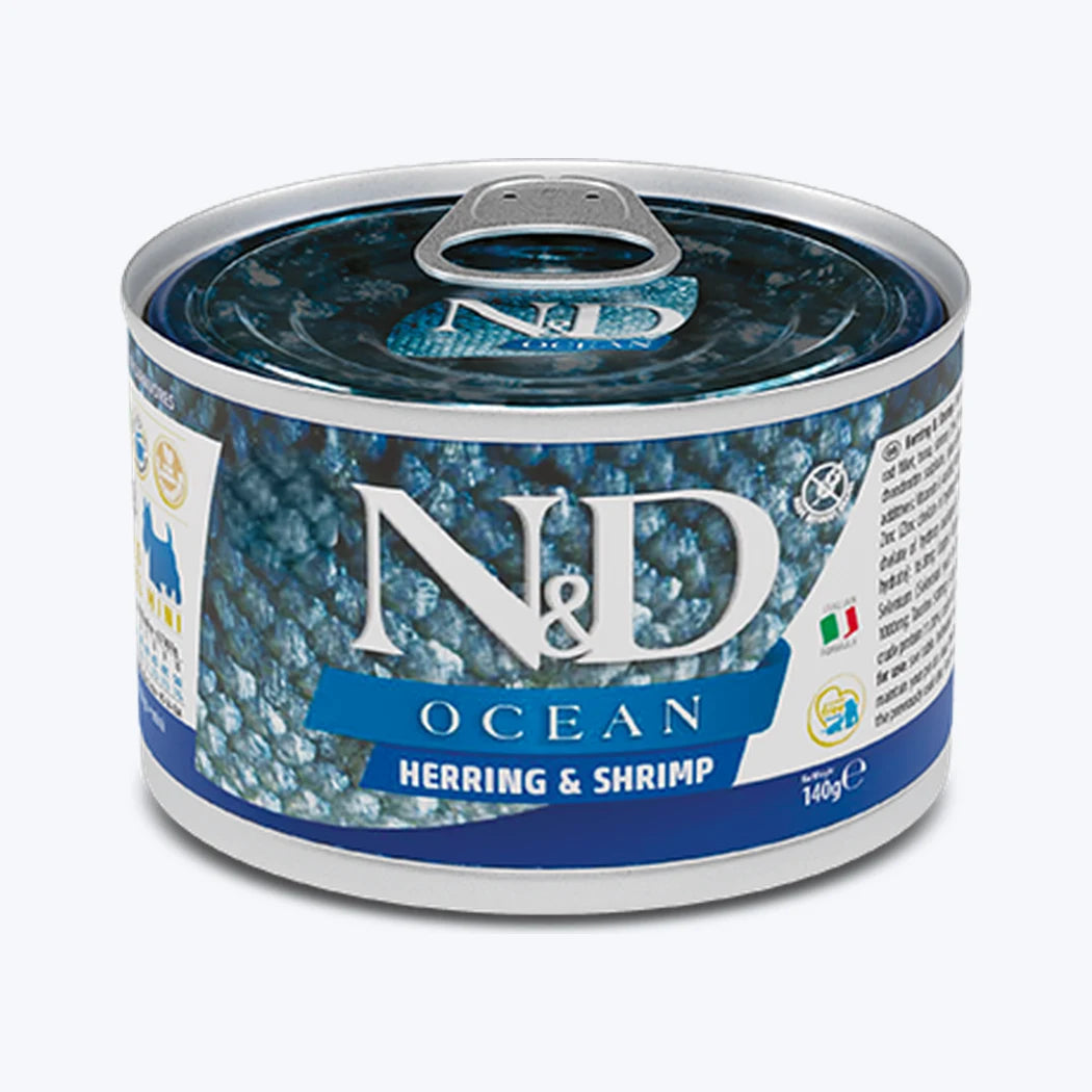 N&D Ocean Tahılsız Ringa Balıklı ve Karidesli Küçük Irk Yetişkin Köpek Konservesi
