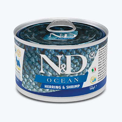 N&D Ocean Tahılsız Ringa Balıklı ve Karidesli Küçük Irk Yetişkin Köpek Konservesi