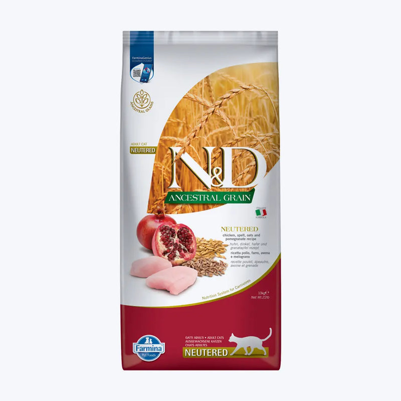 N&D Ancestral Grain Neutered Düşük Tahıllı Tavuklu ve Narlı Kısırlaştırılmış Kedi Maması