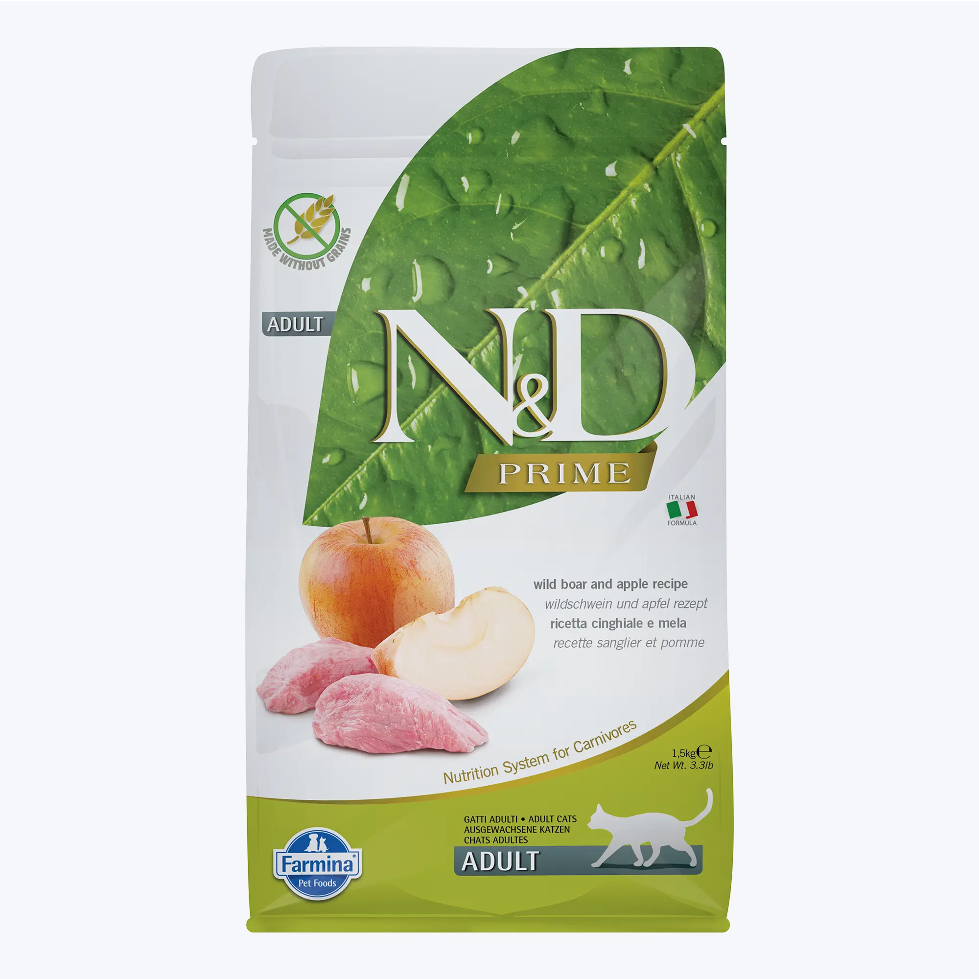 N&D Prime Adult Tahılsız Yaban Domuzlu ve Elmalı Yetişkin Kedi Maması 1.5 Kg