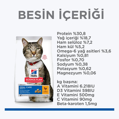 Hill's SCIENCE PLAN Oral Care Tavuklu Yetişkin Kedi Maması - içindekiler