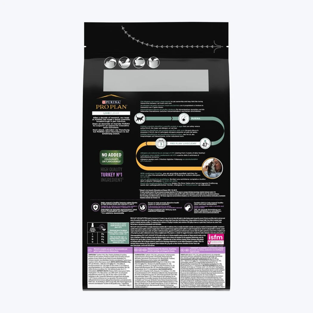 Pro Plan LiveClear Kitten Hindili Yavru Kedi Maması - arka yüz