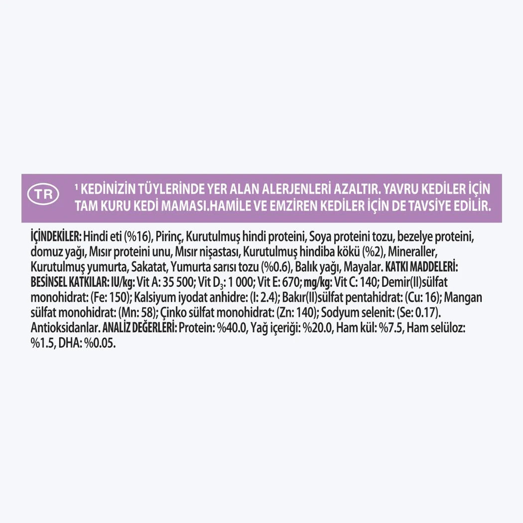 Pro Plan LiveClear Kitten Hindili Yavru Kedi Maması - içindekiler