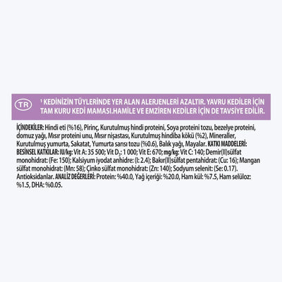 Pro Plan LiveClear Kitten Hindili Yavru Kedi Maması - içindekiler